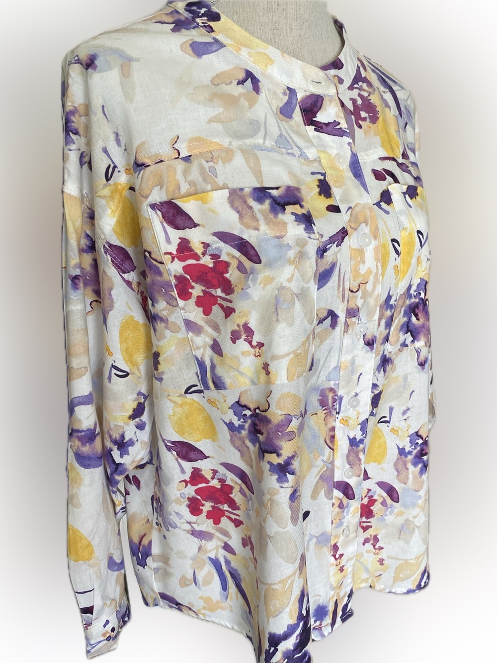 Watercolor floral button down top